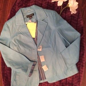 QVC Dialogue Genuine Leather Vintage Blazer - Med